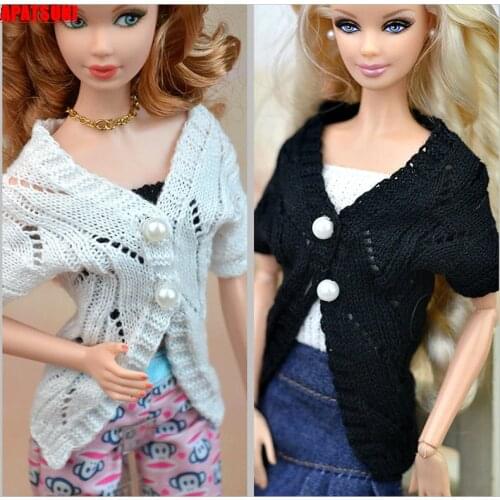 White Black Knitted Warm Sweater For Barbie Doll Coat Outfits Clothes 1/6 BJD Dolls Accessories Toys For Children Dollhouse DIY