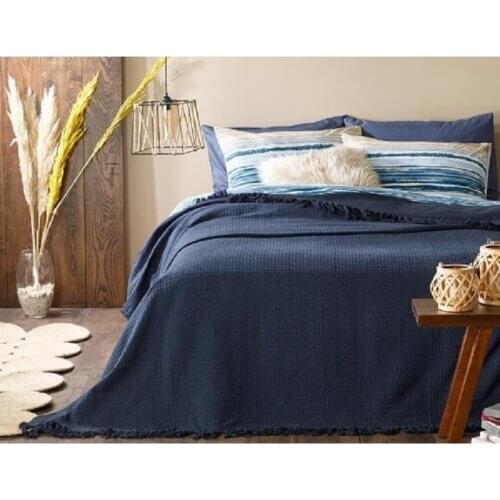 English home plaid cotton double bed cover 240 X260 cm Navy blue