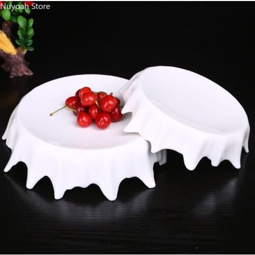 White Round Ceramic High Plate Pure Color 8 Inch New Bone China Creative Tableware Household Tableware Hotel Display Plate