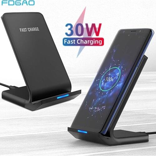 Qi Wireless Charger Stand For iPhone 12 11 Pro XS XR X 8 Type C 30W Fast Charging Dock Station for Samsung S20 S10 Phone Holder