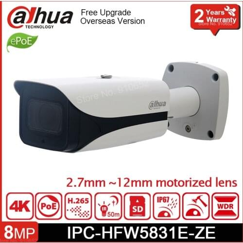 Dahua IPC-HFW5831E-ZE 8MP WDR Bullet Network Camera ePoE H.265 IR 50m SD Card Slot IK10 IP67 Vandal-proof Outdoor Camera