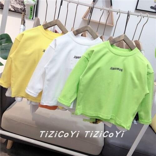Childrens Long Sleeve T Shirts 2021 Spring Baby Boy Cotton T-shirt Casual Loose Letters Print Fashion Tee For Boy Kids Clothes