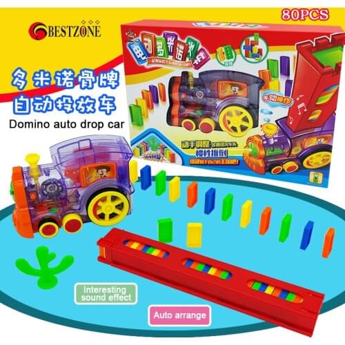 Kids Domino Auto Drop Car Train Sound Light Automatic Laying Brick Colorful Dominoes Blocks Game Educational DIY Toy Gift
