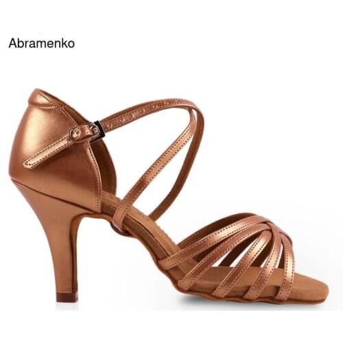 Women Latin Dance Shoes 216 Satin Sandal Ladies Ballroom Dancing Shoes High Heel Soft Sole Rhinestones Buckle Size 34-41