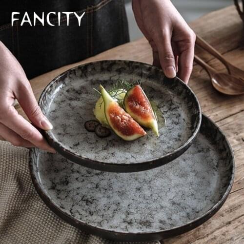FANCITY Ceramic plate creative net red plate household disc new dinner plate plate round steak plate ins wind plate