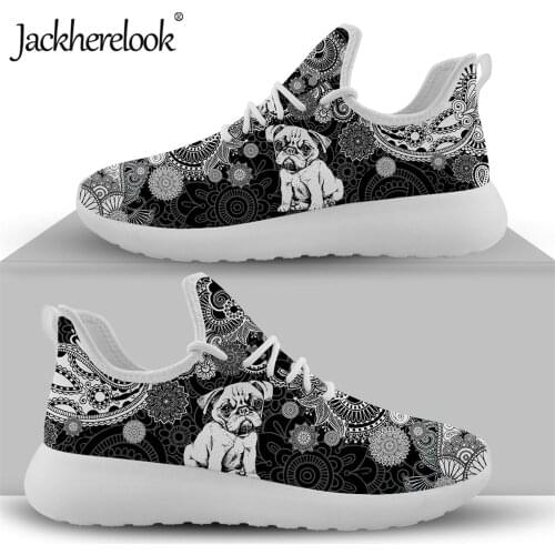 Jackherelook Bohemian Pug Animal Mandala Print Women Flats Shoes Fashion Sneakers Casual Light Spring Footwear Zapatillas Mujer