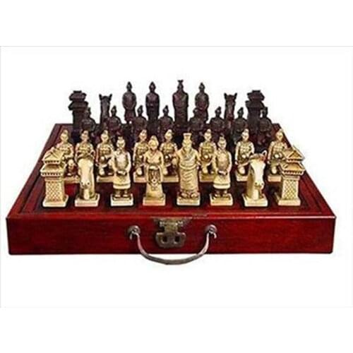 CHINESE 32 PIECES CHESS SET/BOX/XIAN TERRACOTA WARRIOR