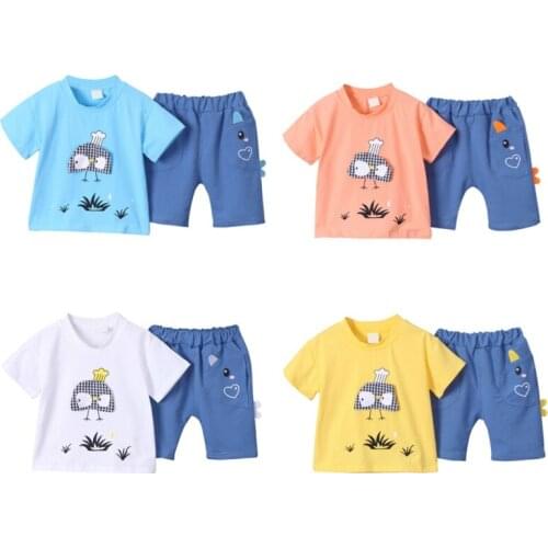 Summer Boys Clothes Cartoon T-shirt Print Short-sleeved Top+Casual Jeans Denim Shorts Children Clothing Outfits 1-4 Years 2021