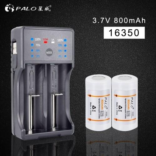 PALO 3.7V 16350/16340 Li-ion rechargeable battery rechargeable lithium 16350 battery 800mAh with Battery Charger