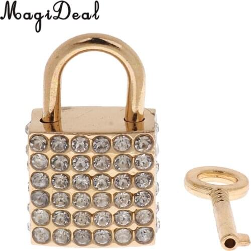 MagiDeal Hot Sale 1Pc Diamante Square Shape Padlock With Key Travel Locker Set Pendant for Gym Backpack Supplies Golden / Silver