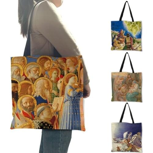 Oil Painting Thearchy Angle Print Handbag Tote Bags For Women Large Capacity Shopper Shopping Bags For Groceries B13226