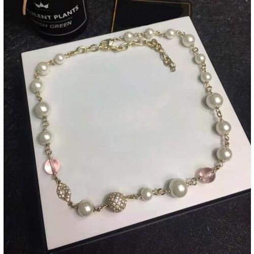 Brand Fashion Jewelry Women Vintage Gold Color Pink Beads Resin Pearls Necklace Choker Party Fine Fashion Jewelry