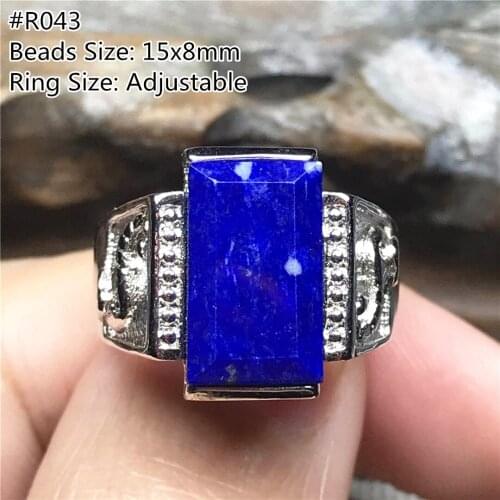 Real Natural Royal Blue Lapis Lazuli Ring Jewelry For Woman Man Love 15x8mm Beads Gold Crystal Gemstone Adjustable Ring AAAAA
