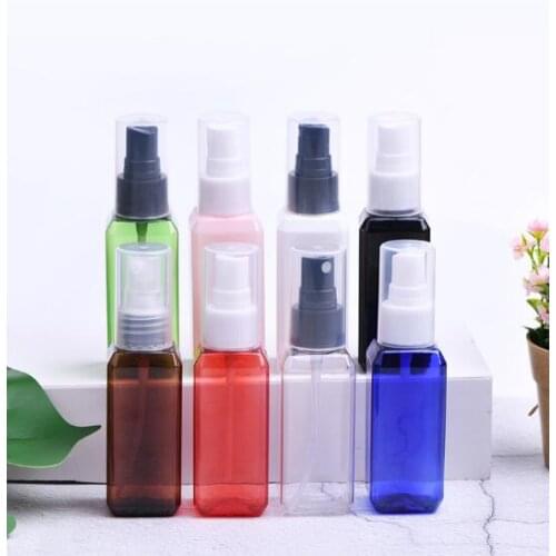 Wholesale 50ML color square plastic bottles fine mist lotion spray bottles toilet water can be bottled