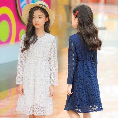 Little Girls Dress Long Sleeve White Lace Princess Dress 8 10 12 year Teenage Girl School Clothing