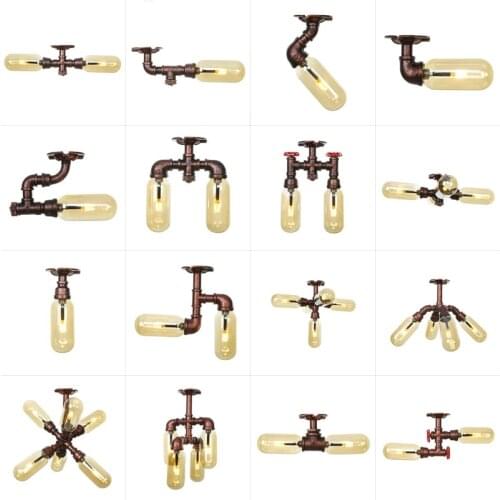 Retro Industrial Water pipe Ceiling Light Smoked Grey Glass lampshade Lamp Dining Room Bar Counter lights with switch Lighting