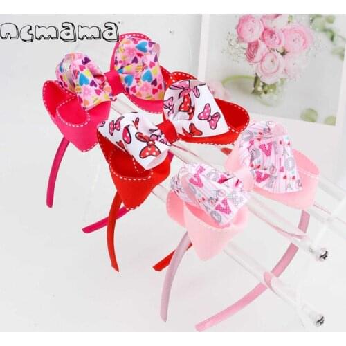 Ncmama 3 Pieces/lots 3.5"Valentines Day Bowknot Hair Bands For Girls Kids Print LOVE Letter Headband Valentine Hair Accessories