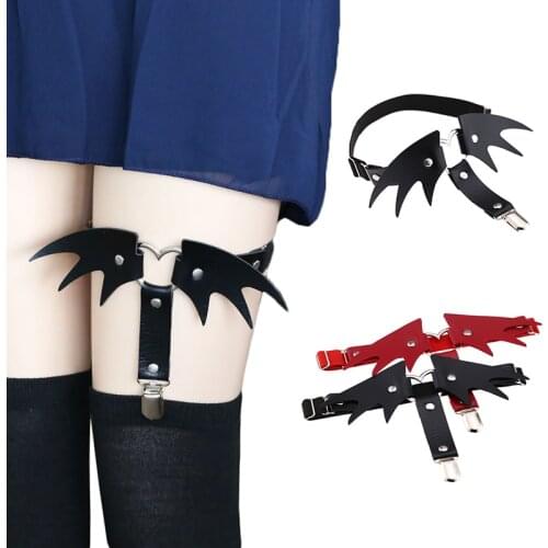 Womens Sexy Lolita Leg Ring Garter Belt Cosplay Little Devil Angel Wings Elastic Adjustable Garter Belt Garter Clip PU Leather