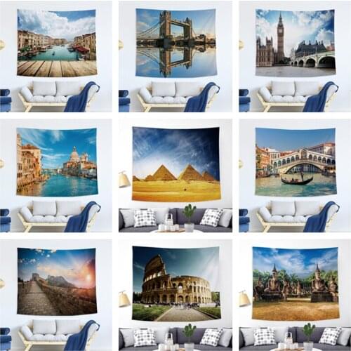 Ancient Famous Building Tapestry Retro Hippie Buildings Beautiful Scenery Creative Art Wall Hanging