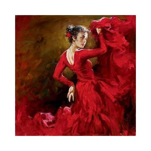 TOP art good oil painting - SPANISH DANCER Flamenco red Dance woman-100% hand painted ART on canvas 24 inch-free shipping cost