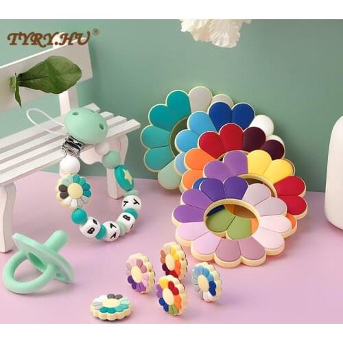 TYRY.HU 2Pcs/set Silicone Teether Beads Cartoon Flower BPA Free Rodents Teething DIY Necklace Food Grade Infant Chewable Teether