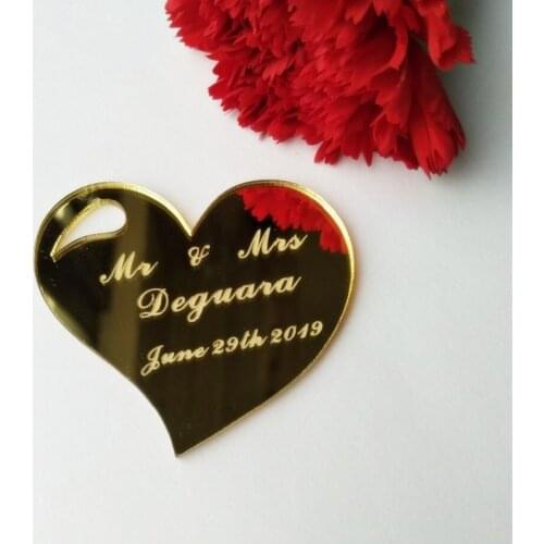Custom Wedding Tag ,Hearts Engraved Mirror Charms,Mr & Mrs Save The Date Magnet ,Personalised Wedding Tag