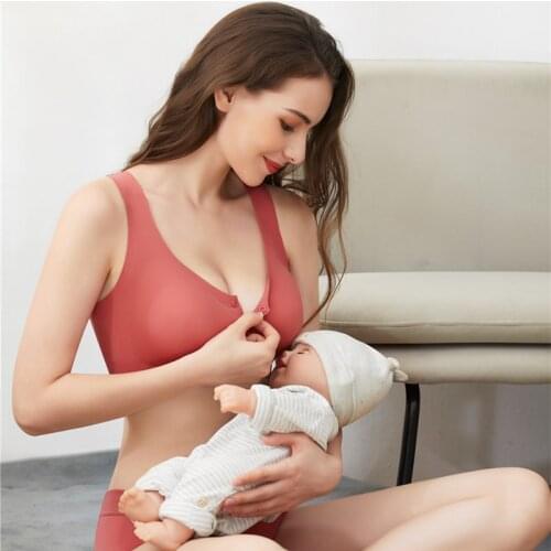 Plus Size Breastfeeding Bras Maternity Nursing Bra Feeding Nursing Underwear Clothes For Pregnant Women Seamless Ice Silk Bra