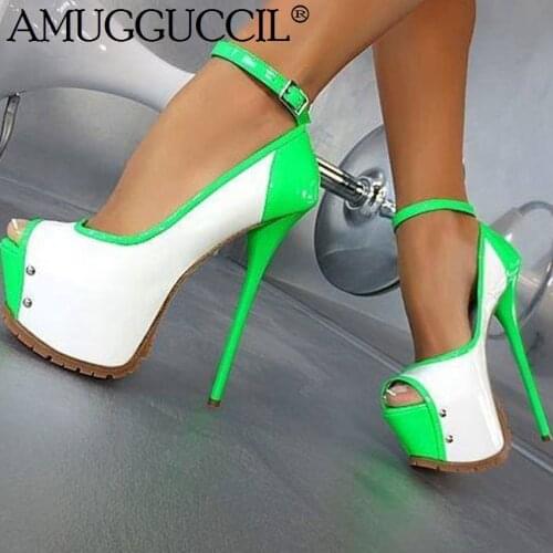 2021 New Plus Big Size 35-52 Red Black Green Buckle Fashion Sexy High Heel Platform Party Spring Lady Shoes Women Pump D1253