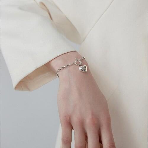 925 Sterling Silver Love Heart Charm Bracelet Fashion Retro Bracelet For Women Jewelry With OT Clasp Pulseiras S-B367