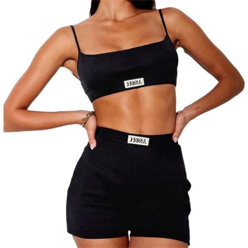 Girls 2 Pieces Sports Yoga Suit Set Female Letter Print U-Neck Sleeveless Spaghetti Strap Crop Tops+ Short Pants For Summer