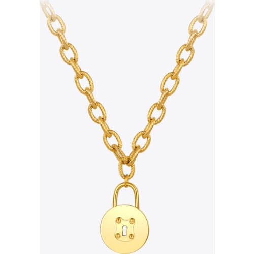 ENFASHION Goth Lock Pendant Necklace For Women Stainless Steel Gold Color Choker Chain Necklace Collier Fashion Jewelry P213203