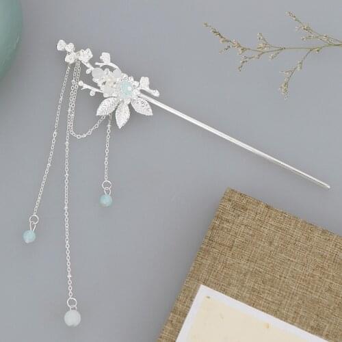 FORSEVEN Women Girl Silver Color Crystal Hanfu Dress Long Tassel Step Shake Hairpins Women Bride Noiva Wedding Party Hair Sticks