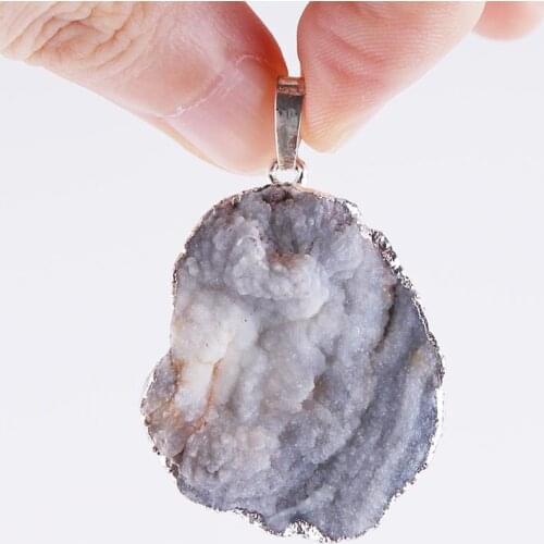 1PC Crystal Agates Cutting Lines Natural Stone Necklace Agates Pendant Sweater Chain In Random Shape