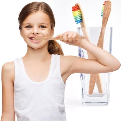 1 piece of wood bamboo cute rainbow colorful head bamboo toothbrush soft bamboo fiber wooden handle adult children oral care