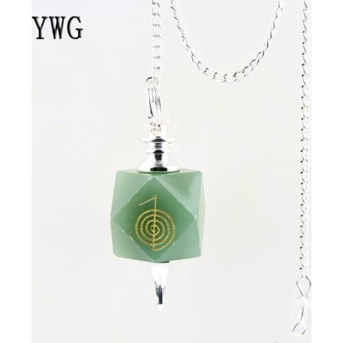 1pc Natural Rose Charm quartze Pendulum Engraved Stone Green aventurine 12 Facet Chakra Healing Reiki symbols Bead Ended Decor