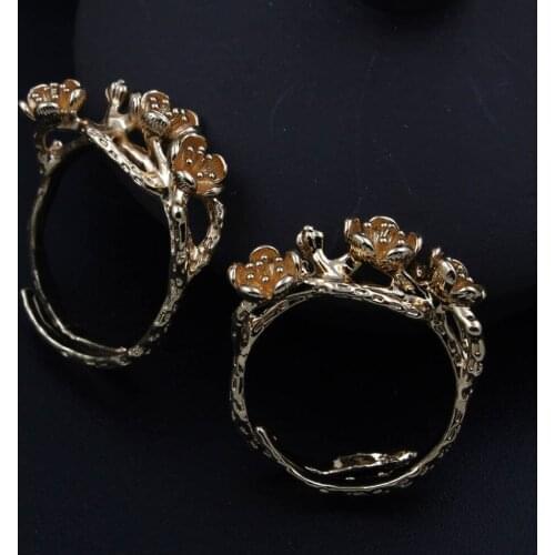 10pcs Cherry Flower Blossom Branch Rings Quality Brass Metal Silver Gold Color Jewelry Accessoies Women Simple Open Cuff Rings