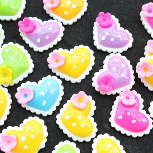 100pcs mix color big polka dot heart 30mm resin, flat back embellishment, hair bow supplies, headband scrapbooking