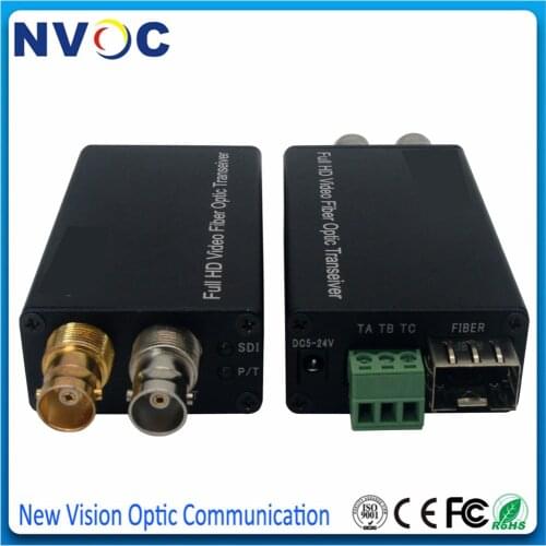 1Ch Mini HD-SDI to Fiber Converter with 1Ch RS485 Data,Tally and Loopout,Ultra HDSDI LC 20KM SFP Video Fiber Optic Transceiver