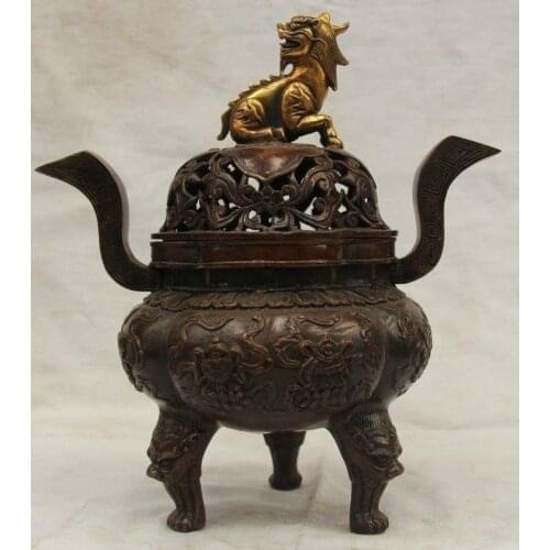 26.7 cm */Marked Chinese Dynasty Palace Bronze Gild Pi Xiu Beast Incense Burner