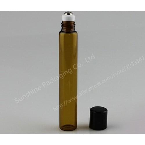 500 x 10ml Glass amber roll on roller bottles for essential oils roll-on perfume bottle deodorant containers with black lid