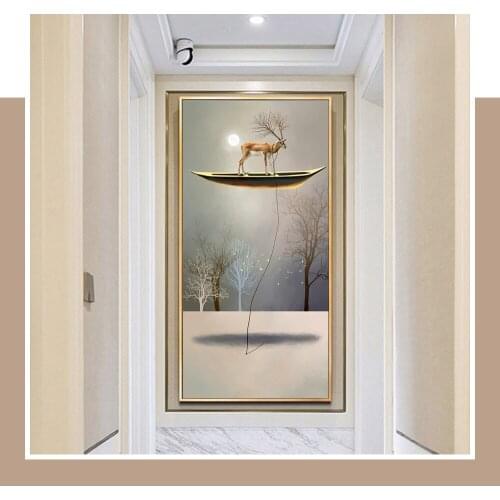 Abstract Deer Boating Canvas Painting Print Post Modern Wall Art Painting Artwork Minimalist Picture Living Room Corridor Decor