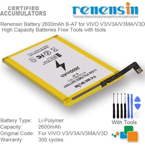 Renensin Battery 2600mAh B-A7 for VIVO V3/V3A/V3MA/V3D High Capacity Batteries Free Tools with tools