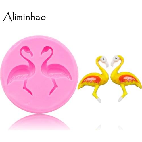 B1421 2 hole flamingo shape Clay Resin Sugarcraft Silicone mold fondant mould cake decorating tools chocolate gumpaste molds