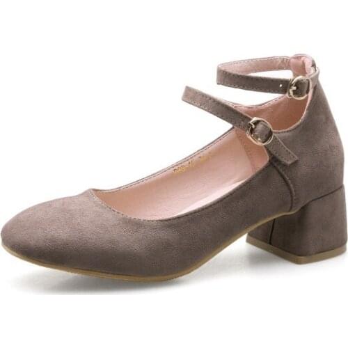 Big Size 11 12 13 14 15 ladies high heels women shoes woman pumps Mary Janes shallow square-headed buckle shoes