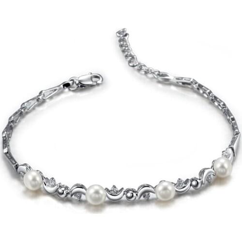 Natural freshwater pearls bracelet anklets for Mother women girls in 925 sterling silver Length 16.2cm+4cm
