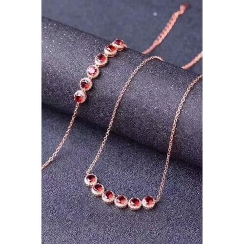 Natural Mozambican Garnet Set Bracelet / necklace 925 sterling silver mosaic Truth-preserving natural support identification