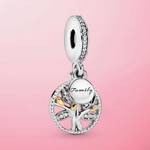 925 Sterling Silver Sparkling Family Tree Dangle Charm Beads Fit Original pandora Bracelet Pendant Necklace Jewelry