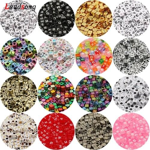 6x6mm Mixed Number/Russia/Letter Acrylic Beads Square Alphabet Spacer Beads For Jewelry Making Diy Handmade Bracelet Necklace