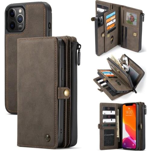 For iPhone 12 11 Pro Max XR XS Max Wallet Case Zipper Wallet Leather Original Zipper Flip Wallet Leather for iPhone 7 8 SE 2020