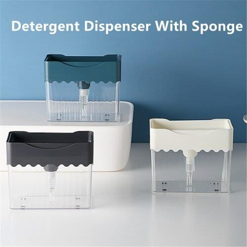 Detergent Dispenser With Sponge Set Automatic Soap Liquid Press Box Tableware Cleaner Storage Case Kitchen Dish Brush Organizer